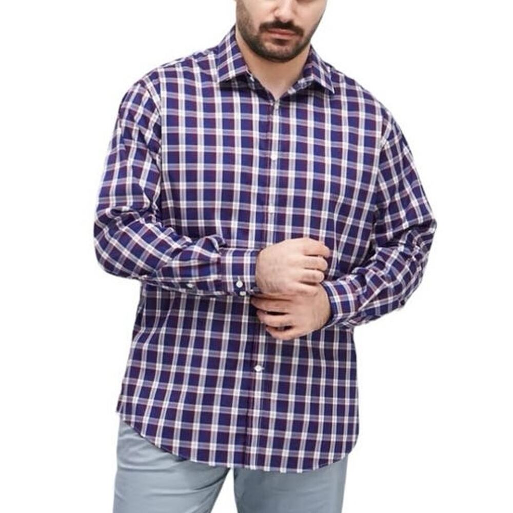 TOMMY HILFIGER NWOT Athletic Fit Long Sleeve Button Down Shirt Purple Blue XL